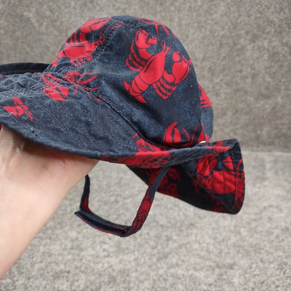 Gymboree Hat 12-24 Month Lobster Reversible Sun Bucket Adjustable Chin Strap